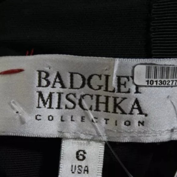 BADGLEY MISCHKA BLACK RUCHED SWEETHEART GOWN Sz 6 - Picture 5 of 6